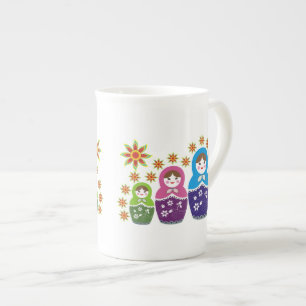 Taza De Porcelana Matryoshka personalizado de muñecas y girasoles ru