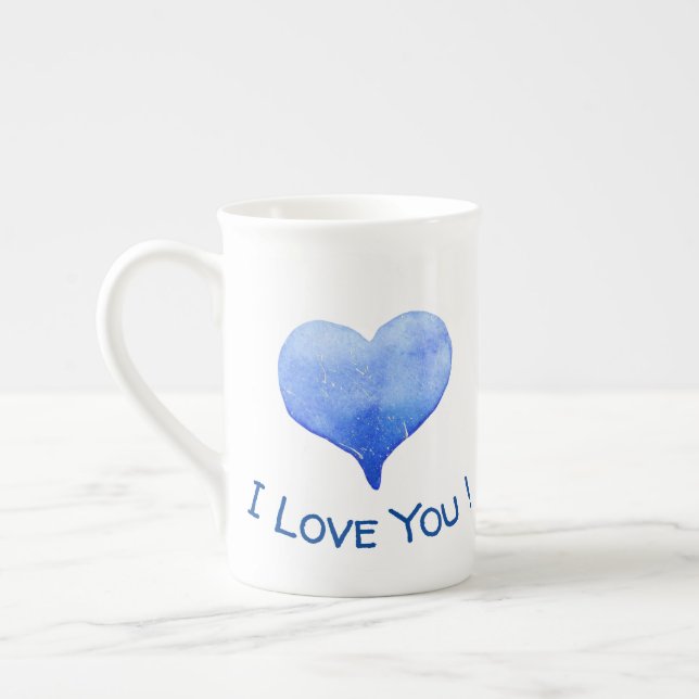 Taza De Porcelana Me Encanta Tu Corazón Azul Cute Valentine (Izquierda)
