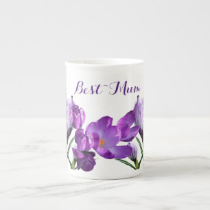 Taza De Porcelana Mejor Mamá bonito crocus morado flor elegante dive