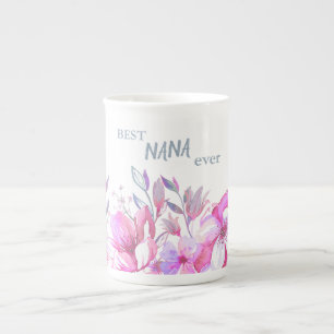 Taza De Porcelana Mejor Nana Siempre Flores Rosadas y Moradas