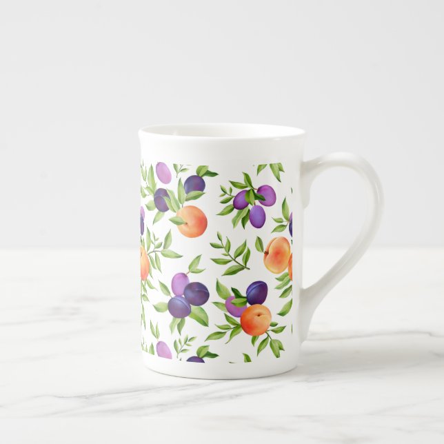 Taza De Porcelana Melocotones Ciruelas Púrpura Fruta Botánica (Derecha)