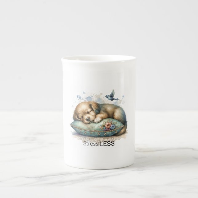 Taza De Porcelana Menor estrés de cachorro moderado (Frente)
