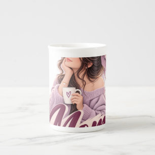 Taza De Porcelana Messy Bun Coffee Mamá — Estética de Vida de Mamá A