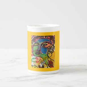 Taza De Porcelana Metacognativa Amarilla Abstracto Cara Colorosa