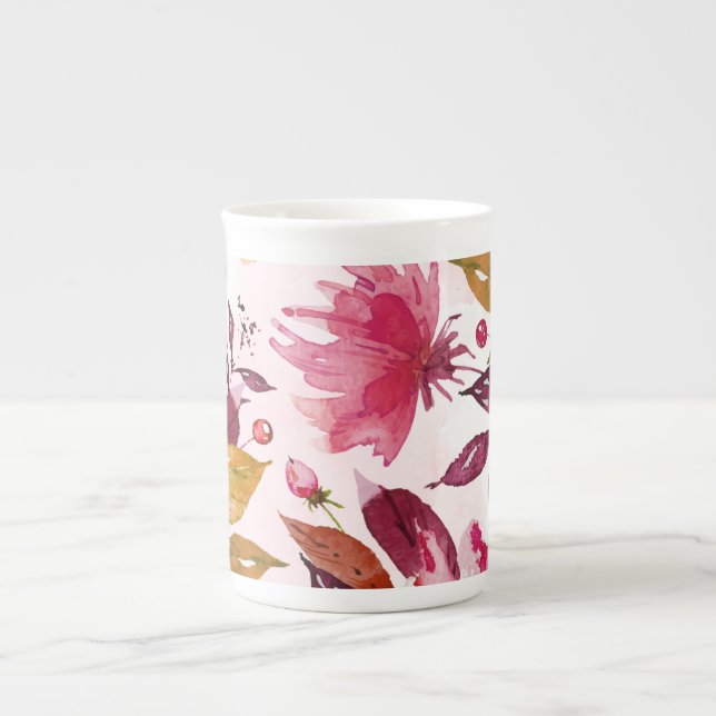 Taza De Porcelana Mezcla acuarela Floral (Frente)