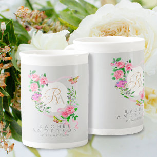 Taza De Porcelana Moda de cinta rosa rosa monograma gris