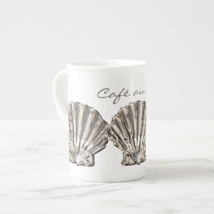 Taza De Porcelana moda de diseño blanco marrón de concha de vieira