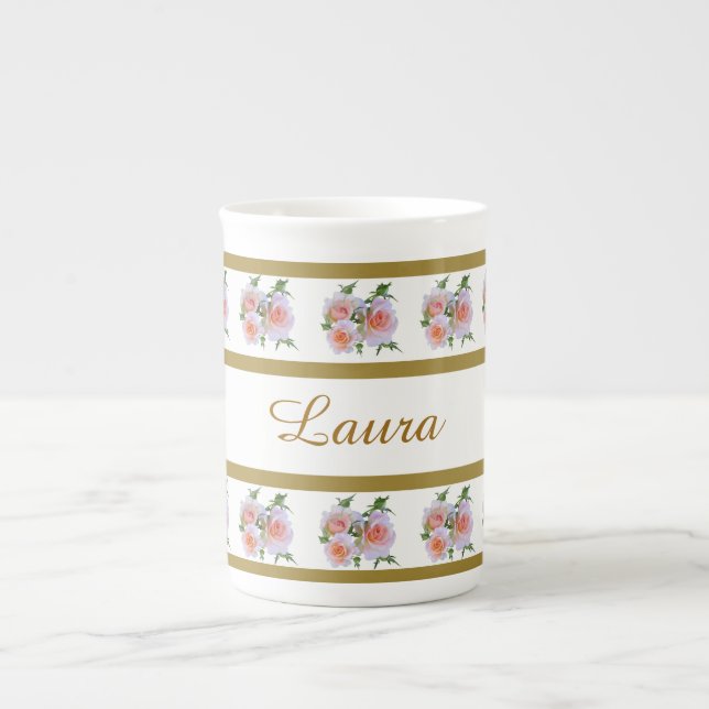 Taza De Porcelana Moda del país rosas y blancas (Frente)