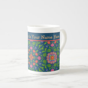 Taza De Porcelana Moda Floral Rangoli Hueso Azul Profundo China Mug