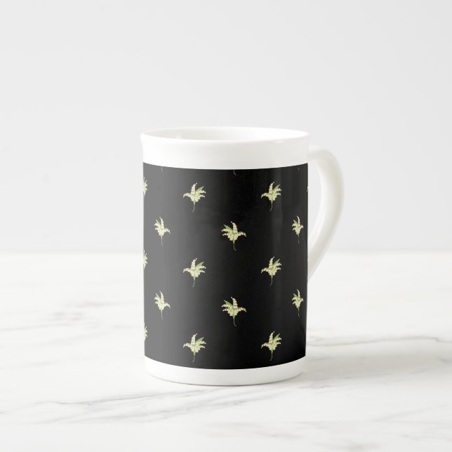 Taza De Porcelana Moda Hueso China Mug: Lilies of the Valley, negro (Derecha)