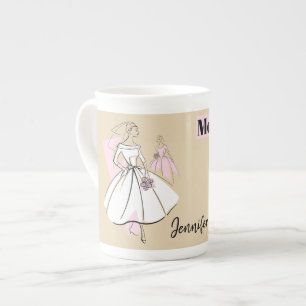 Taza De Porcelana Moda Novia Neutral Madre Novia Nombre Hueso
