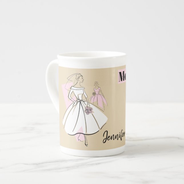 Taza De Porcelana Moda Novia Neutral Madre Novia Nombre Hueso (Izquierda)