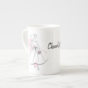 Taza De Porcelana Moda Novia Nombre rosado tazón hueso china