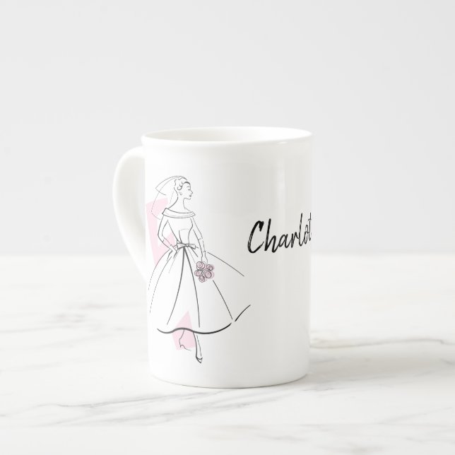 Taza De Porcelana Moda Novia Nombre rosado tazón hueso china (Izquierda)