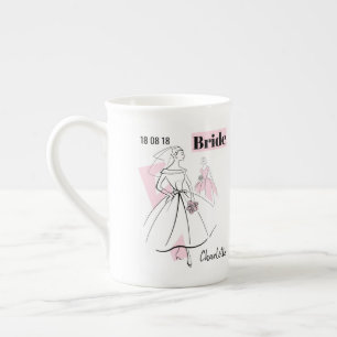 Taza De Porcelana Moda Novia Rosa Nombra bocina hueso