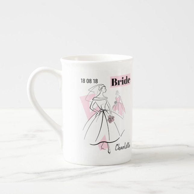Taza De Porcelana Moda Novia Rosa Nombra bocina hueso (Izquierda)