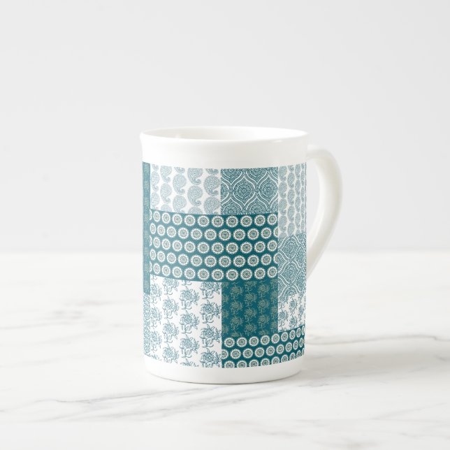 Taza De Porcelana Moda Patrón de imitación étnica, Verde azulado y b (Derecha)