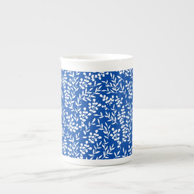 Taza De Porcelana Modalidad floral simple de granja en azul (Frente)
