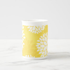 Taza De Porcelana Modelo floral blanco amarillo del monograma