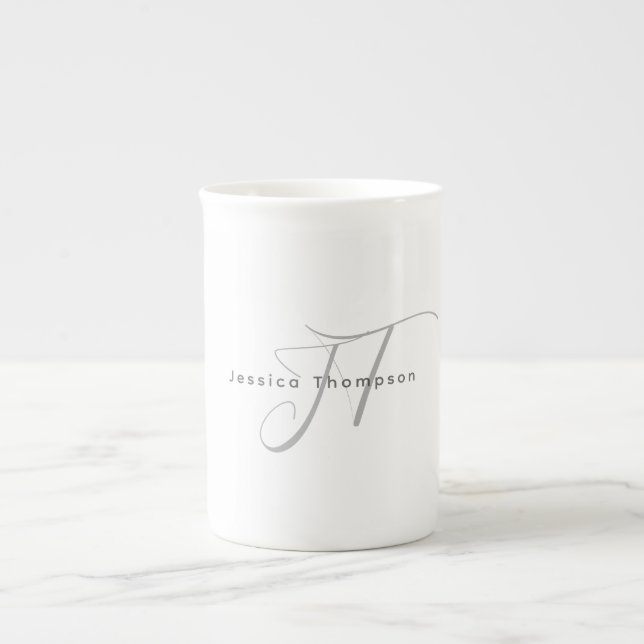 Taza De Porcelana Modern Elegant Plain Professional Name Monogram (Frente)