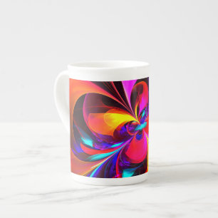 Taza De Porcelana Modern Floral Resumen Arte Patrón Azul Rojo #07
