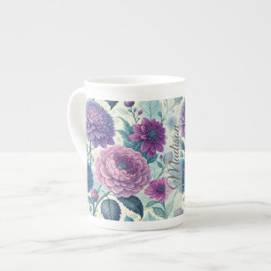 Taza De Porcelana Modern Personalized Purple Floral Vintage Dahlia