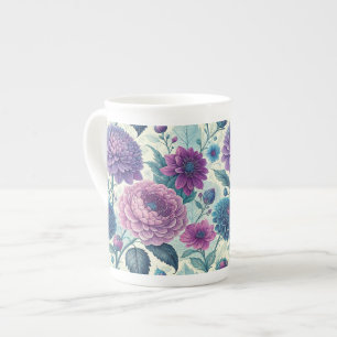 Taza De Porcelana Modern Purple Floral Vintage Dahlia