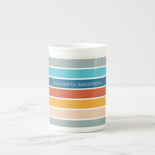 Taza De Porcelana Modernas franjas de atardecer retro personalizadas (Frente)