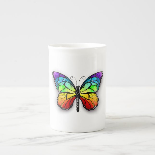 Taza De Porcelana Monarca de mariposa arcoiris (Frente)