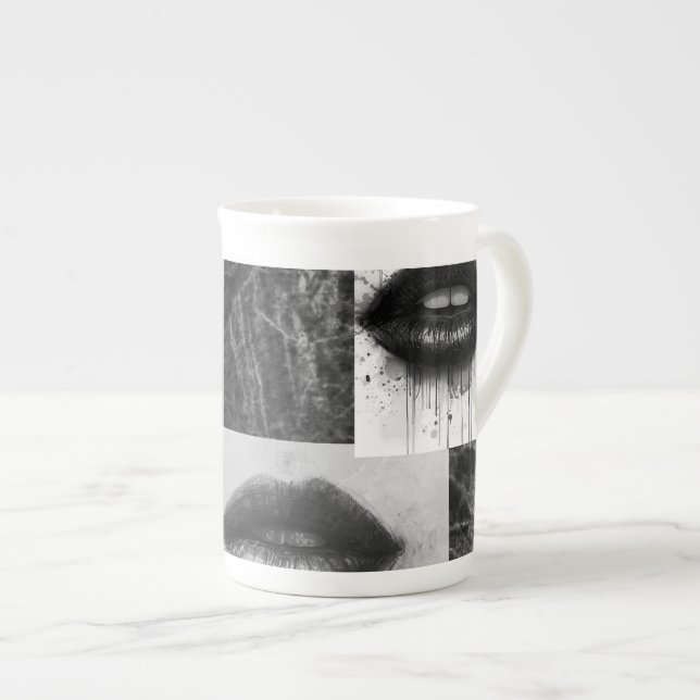 Taza De Porcelana Monochrome Lips Specialty Mug  Elegant Black White (Derecha)