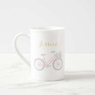 Taza De Porcelana Monograma Bicicleta de Flor Cubierta Pastel China