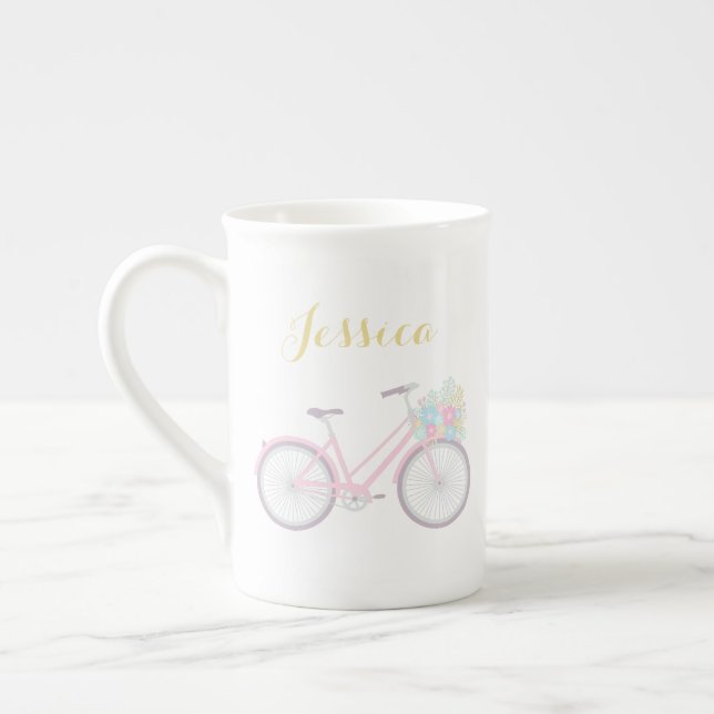 Taza De Porcelana Monograma Bicicleta de Flor Cubierta Pastel China  (Izquierda)