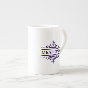 Taza De Porcelana Monograma Clásico de la Marina Azul y Hueso Blanco