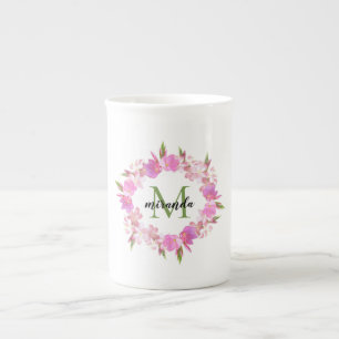 Taza De Porcelana Monograma con nombre de flor acuático