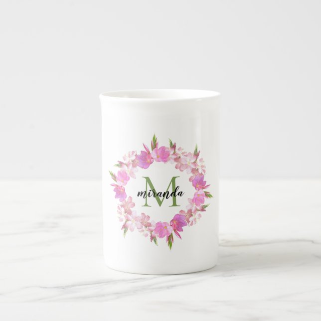 Taza De Porcelana Monograma con nombre de flor acuático (Frente)