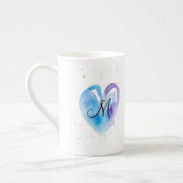 Taza De Porcelana Monograma Corazón de color azul