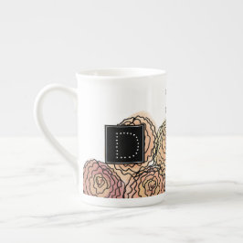 Taza De Porcelana Monograma de acuarela de color carnación botánica