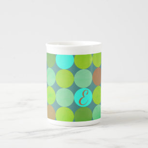 Taza De Porcelana Monograma de círculos de verde lima, turquesa y óx