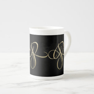 Taza De Porcelana Monograma de oro de la inicial R