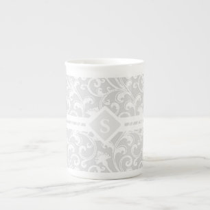 Taza De Porcelana Monograma de plata elegante del remolino del