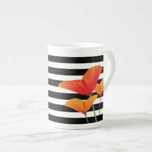 Taza De Porcelana Monograma de rayas negras de Moda de amapola