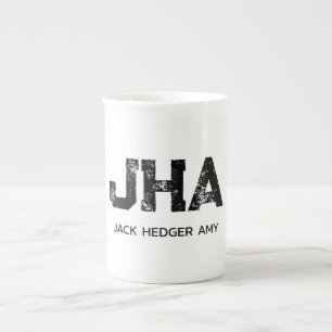 TAZA DE PORCELANA MONOGRAMA DE TRES LETRAS NEGRO MINIMALISTA NOMBRE
