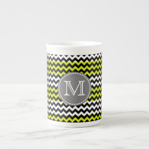 Taza De Porcelana Monograma de zigzag verde negro
