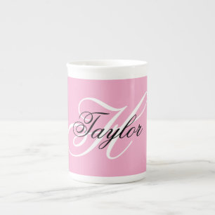 Taza De Porcelana Monograma elegante en negro y blanco Rosa