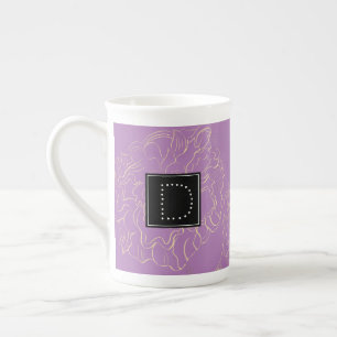 Taza De Porcelana Monograma Floral de Clavel Minimalista Dibujado a