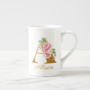 Taza De Porcelana Monograma floral de nombre inicial botánico person