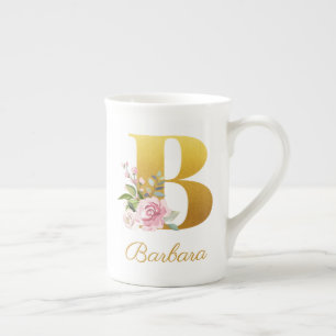 Taza De Porcelana Monograma Floral Nombre Botánico Inicial B Persona