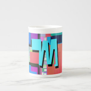 Taza De Porcelana Monograma geométrico colorido inspirado en los 90