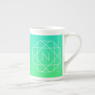 Taza De Porcelana Monograma geométrico genial Ombre azul y verde l