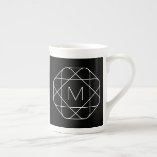 Taza De Porcelana Monograma geométrico negro y blanco